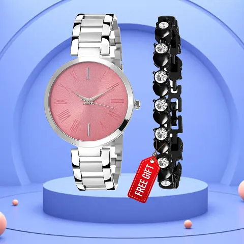 Dial Chain Strap Women Anlaog Watch With Free Gift Diamond Bracelet