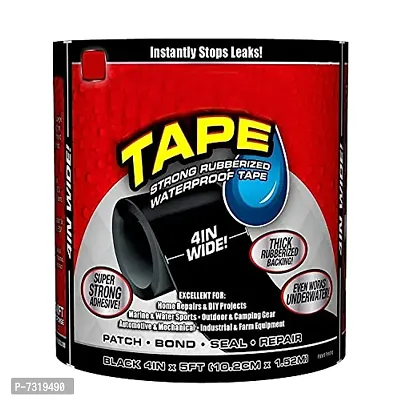 Pack Of 1 Flex Tape PVC Rubberized Waterproof Tape Water Leakage Seal Silicon Sealant Super Strong Adhesive Tape For Water Tank Sink Sealant for Gaps 4 x 5 Black