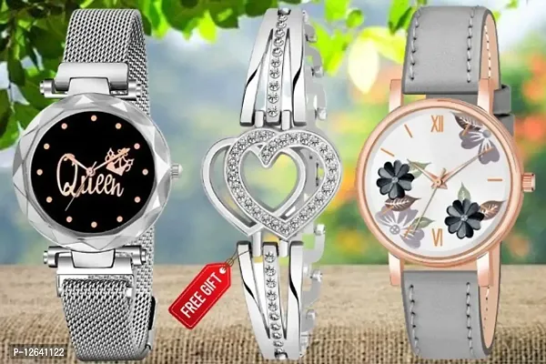 Latest Unique Design Black Dial and Strap Analog Women Girls Watch With Free Gift Diamond Black Bracelet Only For you
