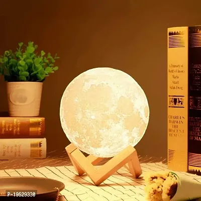7 Multi Colors Moon Night Light Changing Touch Sensor Moon Light With Wooden Stand Night Lamp for Bedroom USB Rechargeable Color Decoration Ball Lamps Lights Table (15cm)-thumb0