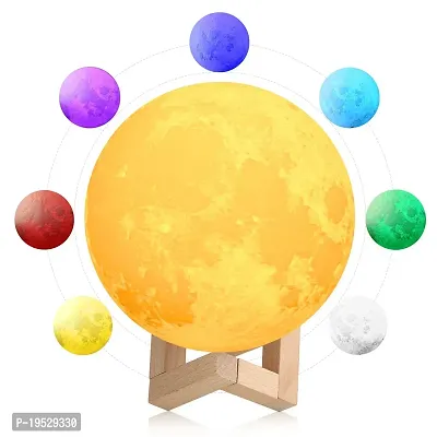 7 Multi Colors Moon Night Light Changing Touch Sensor Moon Light With Wooden Stand Night Lamp for Bedroom USB Rechargeable Color Decoration Ball Lamps Lights Table (15cm)-thumb4
