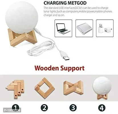 7 Multi Colors Moon Night Light Changing Touch Sensor Moon Light With Wooden Stand Night Lamp for Bedroom USB Rechargeable Color Decoration Ball Lamps Lights Table (15cm)-thumb5