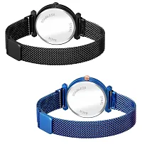 Unique Design Mina Black Dial Megnetic Black and Blue Mesh Belt Analog Watch For Women/Girls Pack Of 2-thumb2