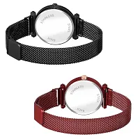 Unique Design Mina Black Dial Magnetic Black and Red Mesh Belt Analog Watch For Women/Girls Pack Of 2-thumb2
