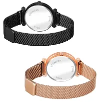 Unique Design Mina Black Dial Magnetic Black and Gold Mesh Belt Analog Watch For Women/Girls Pack Of 2-thumb2
