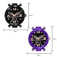Unique Design Mina Black Dial Magnetic Black and Purple Mesh Belt Analog Watch For Women/Girls Pack Of 2-thumb1