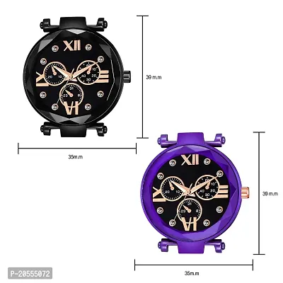 Unique Design Mina Black Dial Magnetic Black and Purple Mesh Belt Analog Watch For Women/Girls Pack Of 2-thumb2