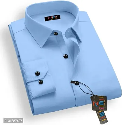 Elegant Turquoise Cotton Blend Solid Long Sleeves Casual Shirts For Men-thumb0