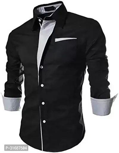 Elegant Black Cotton Blend Solid Long Sleeves Casual Shirts For Men-thumb0