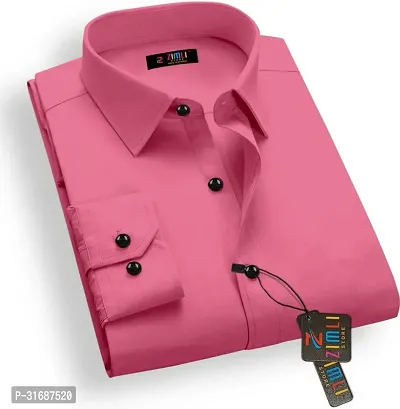 Elegant Pink Cotton Blend Solid Long Sleeves Casual Shirts For Men