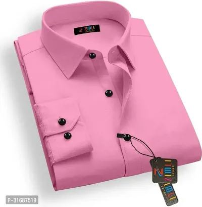 Elegant Pink Cotton Blend Solid Long Sleeves Casual Shirts For Men-thumb0