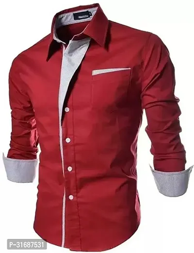 Elegant Red Cotton Blend Solid Long Sleeves Casual Shirts For Men-thumb0