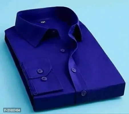 Elegant Blue Cotton Blend Solid Long Sleeves Casual Shirts For Men