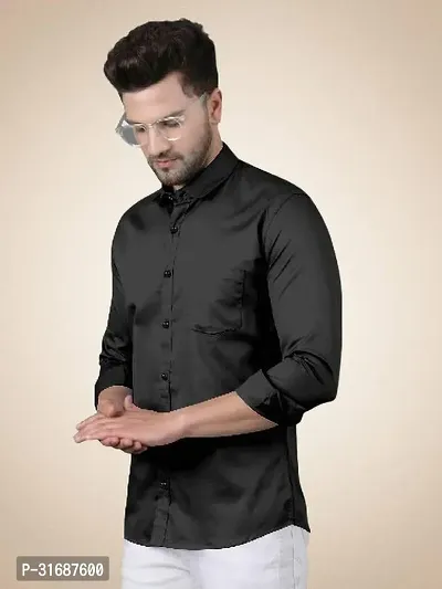 Elegant Black Cotton Blend Solid Long Sleeves Casual Shirts For Men