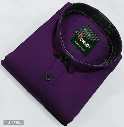 Elegant Purple Cotton Blend Solid Long Sleeves Casual Shirts For Men