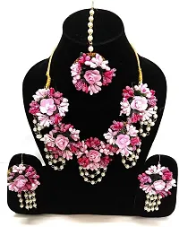 Craftsai Exports Flower Necklace Set with Maang Tika, Earrings, and Bracelet for Women and Girls (Mehandi/Haldi/Bridal/Baby Shower/Marriage) (PURPLE)-thumb2