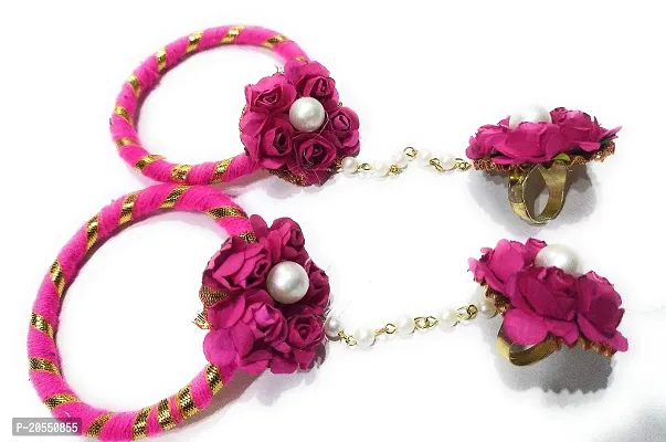 Craftsai Exports Flower Necklace Set with Maang Tika, Earrings and Bracelet for Women and Girls(Rani)-thumb3