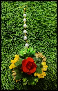 Craftsai Exports Flower Necklace Set with Maang Tika, Earrings and Bracelet for Women and Girls (Red and Green)-thumb4