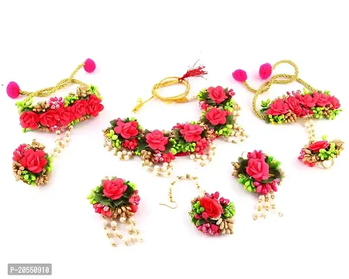 Craftsai Exports Flower Baby Rani Necklace Set with Maang Tika, Earrings and Bracelet for Women and Girls (Mehandi/Haldi /Bridal/Baby Shower/Marriage)-thumb0