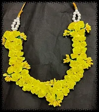 Craftsai Exports Flower Necklace Set with Maang Tika, Earrings and Bracelet for Women and Girls (Yellow)-thumb1