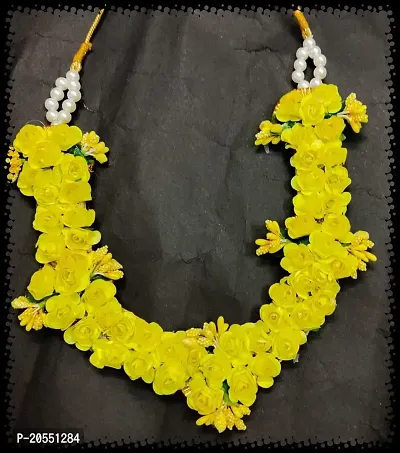 Craftsai Exports Flower Necklace Set with Maang Tika, Earrings and Bracelet for Women and Girls (Yellow)-thumb2