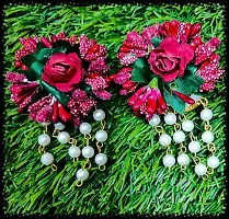 Craftsai Exports Flower Necklace Set with Maang Tika, Earrings and Bracelet for Women and Girls (Red)-thumb3