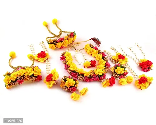 Craftsai Exports Flower Necklace Set with Maang Tika, Earrings and Bracelet for Women and Girls