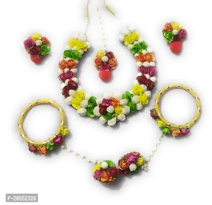 Craftsai Exports Flower Necklace Set with Maang Tika, Earrings and Bracelet for Women and Girls (Multi)