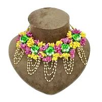 RKG HANDICRAFTS SA FLORAL Women's Artificial Flowers Jewellery Set [Floral Gota Patti Necklace, Earrings, Mang Tikka, Bracelet with Rings, Bridal Set in Pink, Yellow, Green]-thumb1