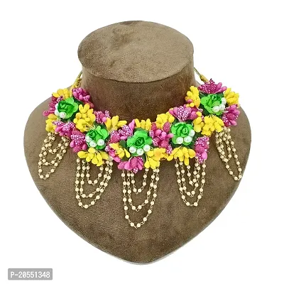 RKG HANDICRAFTS SA FLORAL Women's Artificial Flowers Jewellery Set [Floral Gota Patti Necklace, Earrings, Mang Tikka, Bracelet with Rings, Bridal Set in Pink, Yellow, Green]-thumb2