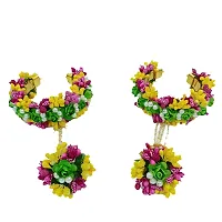 RKG HANDICRAFTS SA FLORAL Women's Artificial Flowers Jewellery Set [Floral Gota Patti Necklace, Earrings, Mang Tikka, Bracelet with Rings, Bridal Set in Pink, Yellow, Green]-thumb3