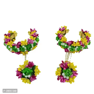 RKG HANDICRAFTS SA FLORAL Women's Artificial Flowers Jewellery Set [Floral Gota Patti Necklace, Earrings, Mang Tikka, Bracelet with Rings, Bridal Set in Pink, Yellow, Green]-thumb4