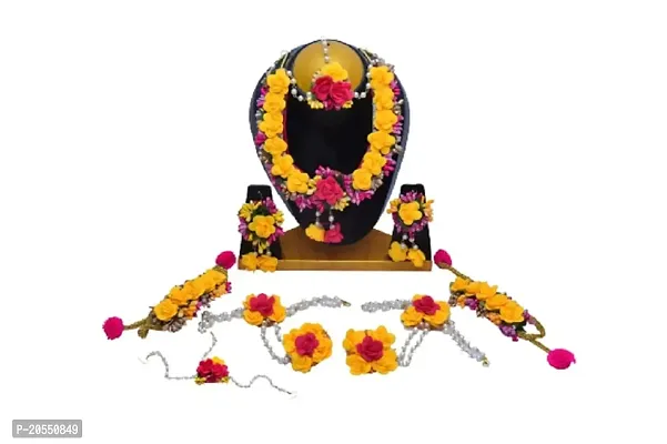 MANSI COLLECTION Jewellery Designer Yellow Pink Jwellery Set for Women  Girls (Mehandi/Haldi/Bridal/Baby Shower/Marriage DESIGN) 01