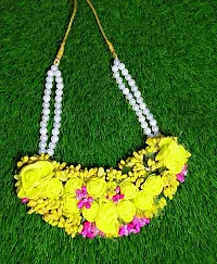 Craftsai Exports Flower Necklace Set with Maang Tika, Earrings and Bracelet for Women and Girls (Yellow and Pink)-thumb2