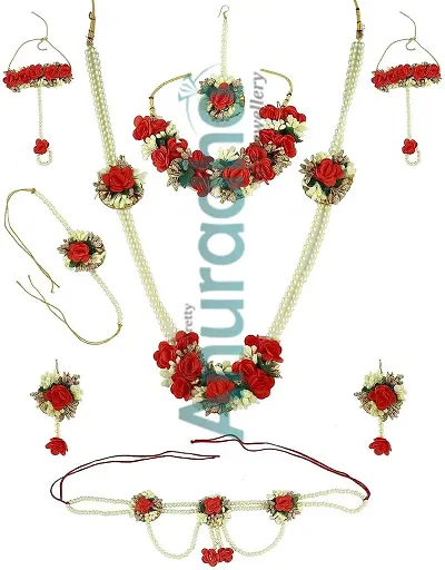 Anuradha Art? Jewellery Colour Artificial Flower Necklace Combo Set | Baby Shower Jewellery Set | Haldi, Mehndi, Sangeet, Godbharari, Maternity Shoot Jewellery(Flower Necklace Set No-1) For Women