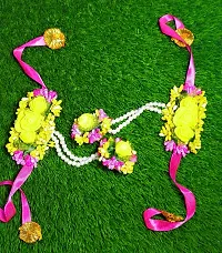 Craftsai Exports Flower Necklace Set with Maang Tika, Earrings and Bracelet for Women and Girls (Yellow and Pink)-thumb4