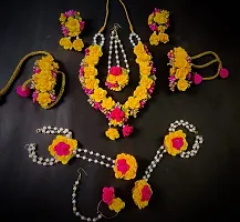 Craftsai Exports Flower Necklace Set with Maang Tika, Earrings and Bracelet for Women and Girls-thumb1