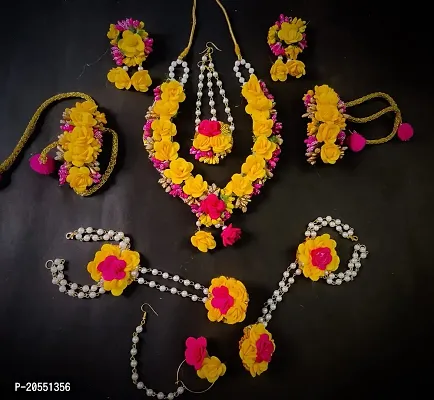 Craftsai Exports Flower Necklace Set with Maang Tika, Earrings and Bracelet for Women and Girls-thumb2