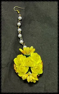 Craftsai Exports Flower Necklace Set with Maang Tika, Earrings and Bracelet for Women and Girls (Yellow)-thumb4