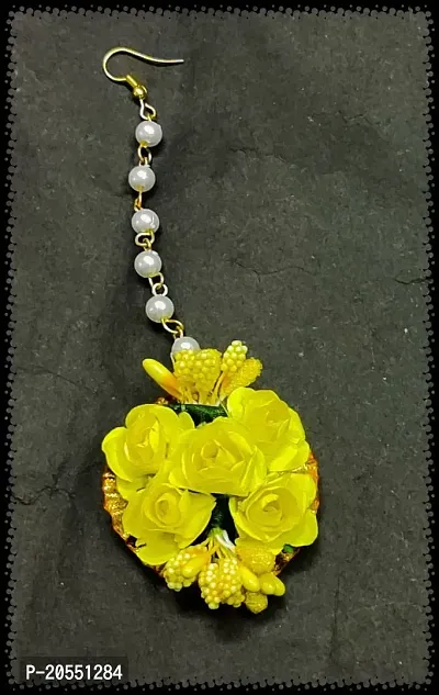 Craftsai Exports Flower Necklace Set with Maang Tika, Earrings and Bracelet for Women and Girls (Yellow)-thumb5