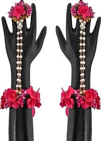 Craftsai Exports Flower Necklace Set with Maang Tika, Earrings and Bracelet with Nath for Women and Girls (PINK)-thumb2