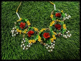 Craftsai Exports Flower Necklace Set with Maang Tika, Earrings and Bracelet for Women and Girls (Red and Green)-thumb2