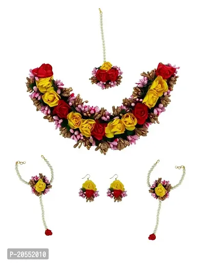 Anuradha Art? Jewellery Multi Colour Artificial Flower Necklace Combo Set, Baby Shower Jewellery Set, Haldi, Mehndi, Sangeet, Godbharari, Maternity Shoot Jewellery (Flower Necklace Set No-10) For Women