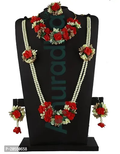 Anuradha Art? Jewellery Multi Colour Artificial Flower Necklace Combo Set | Baby Shower Jewellery Set | Haldi, Mehndi, Sangeet, Godbharari, Maternity Shoot Jewellery(Flower Necklace Set No-1) For Women-thumb2