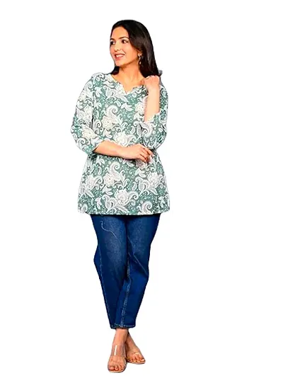 Stylish Cotton Blend Printed Short Kurta