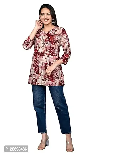 Stylish Red Cotton Blend Printed Short Kurta For Women-thumb0