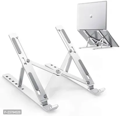 White Metal Laptop Stand,Adjustable Aluminum Laptop Stand - Foldable, Ventilated, Portable Stand for Desk  Tabletop, Compatible for 13-15 inch Laptops-thumb0