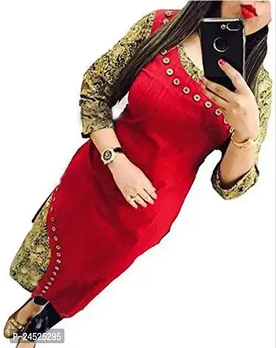 Stylish Red Printed Cotton Kurta For Women-thumb0