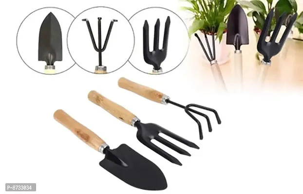 Gardening Tools kit Hand Cultivator, Small Trowel, Garden Fork (Set of 3)-thumb2