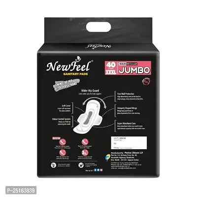 Newfeel Maxi Jumbo Sanitary Pad/Napkins | Size- XXXL- Pack of 40 Pads + 10 Panty Liners Free! Advanced Anti-bacterial Sanitary Pads with Dry Gel Technology for 100% Leak-Proof Protection Day and Night-thumb2